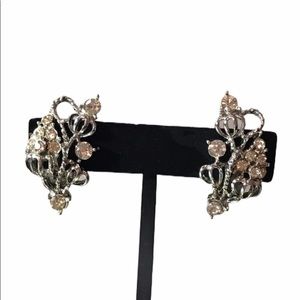 Vintage Clip On Crown Diamond Earrings